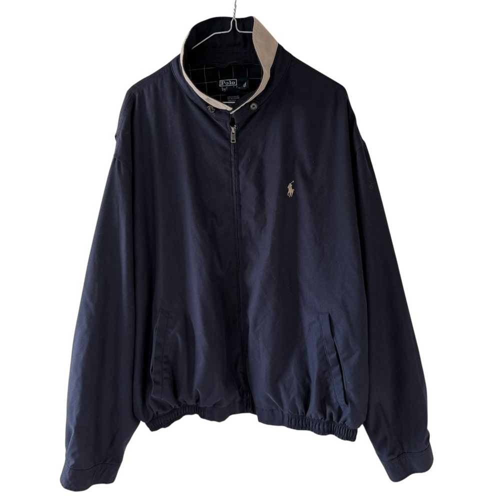 VTG 90s Polo Ralph Lauren Navy Blue Zip Bomber Jacket Men XXL Tartan Lined Pony